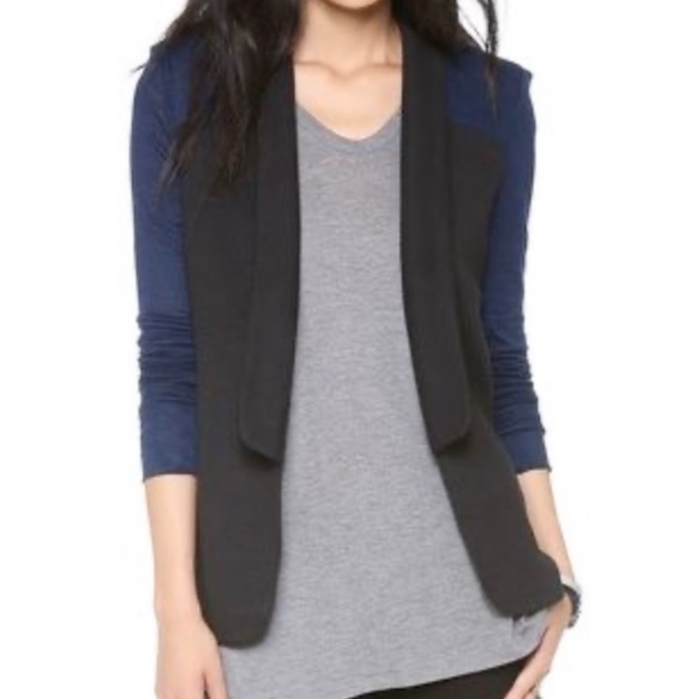 Revolve Pencey Colorblock Cotton Blend Blazer Jacket Blue/Black Size Medium